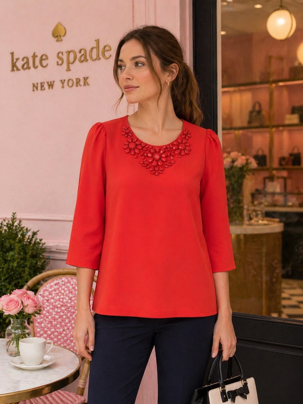 Kate‎ Spade NEW Vanessa Top Size 4 Orange Gemstone Neckline Carnelian NJMU1995